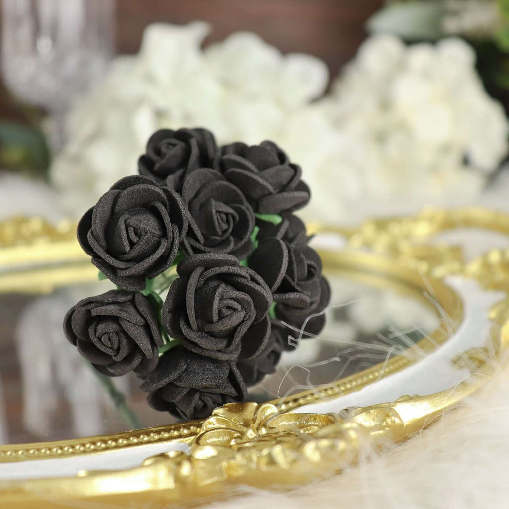 48 Roses 1" Black Real Touch Artificial DIY Foam Rose Flowers With Stem, Craft Rose Buds - Bell Racket Store