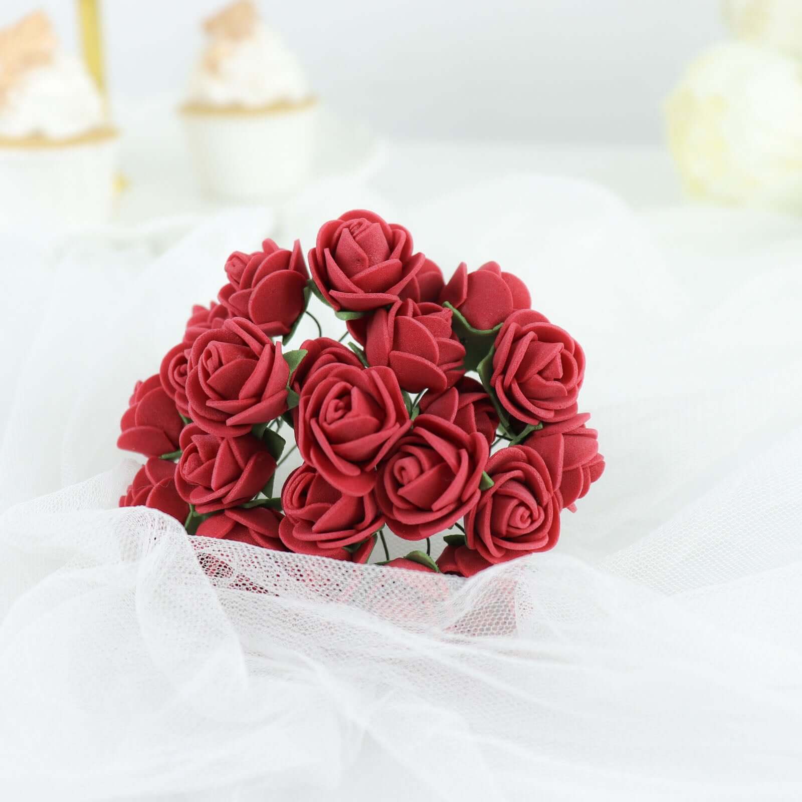 48 Roses 1" Burgundy Real Touch Artificial DIY Foam Rose Flowers With Stem, Craft Rose Buds - Bell Racket Store