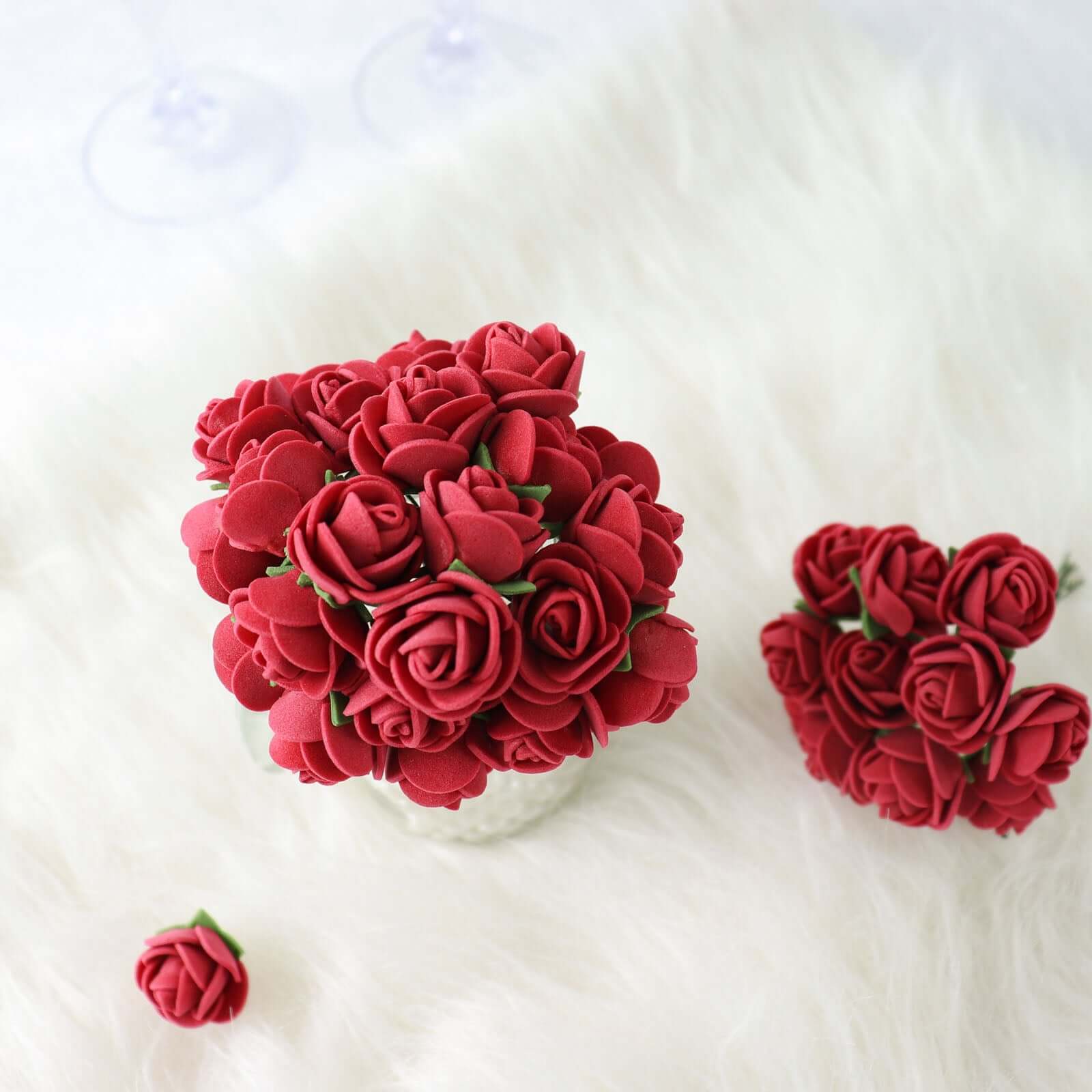 48 Roses 1" Burgundy Real Touch Artificial DIY Foam Rose Flowers With Stem, Craft Rose Buds - Bell Racket Store