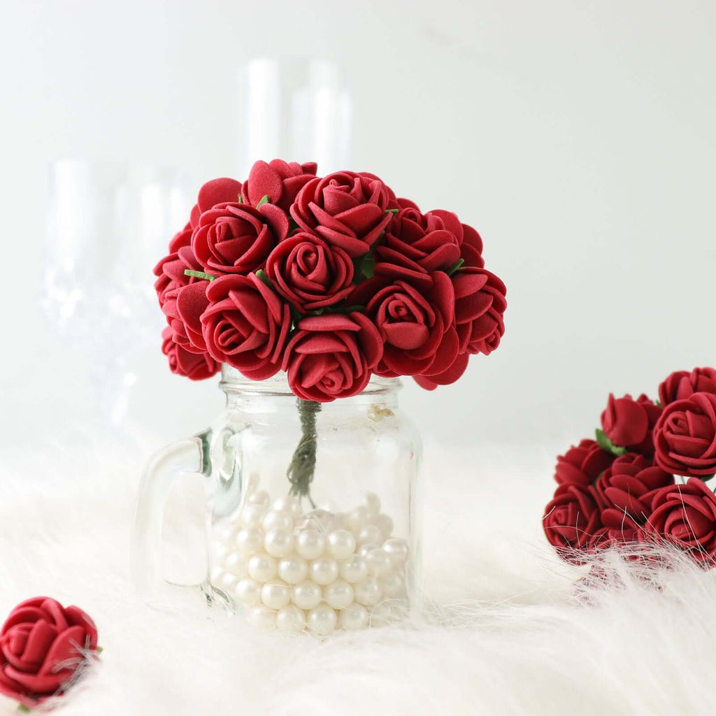 48 Roses 1" Burgundy Real Touch Artificial DIY Foam Rose Flowers With Stem, Craft Rose Buds - Bell Racket Store