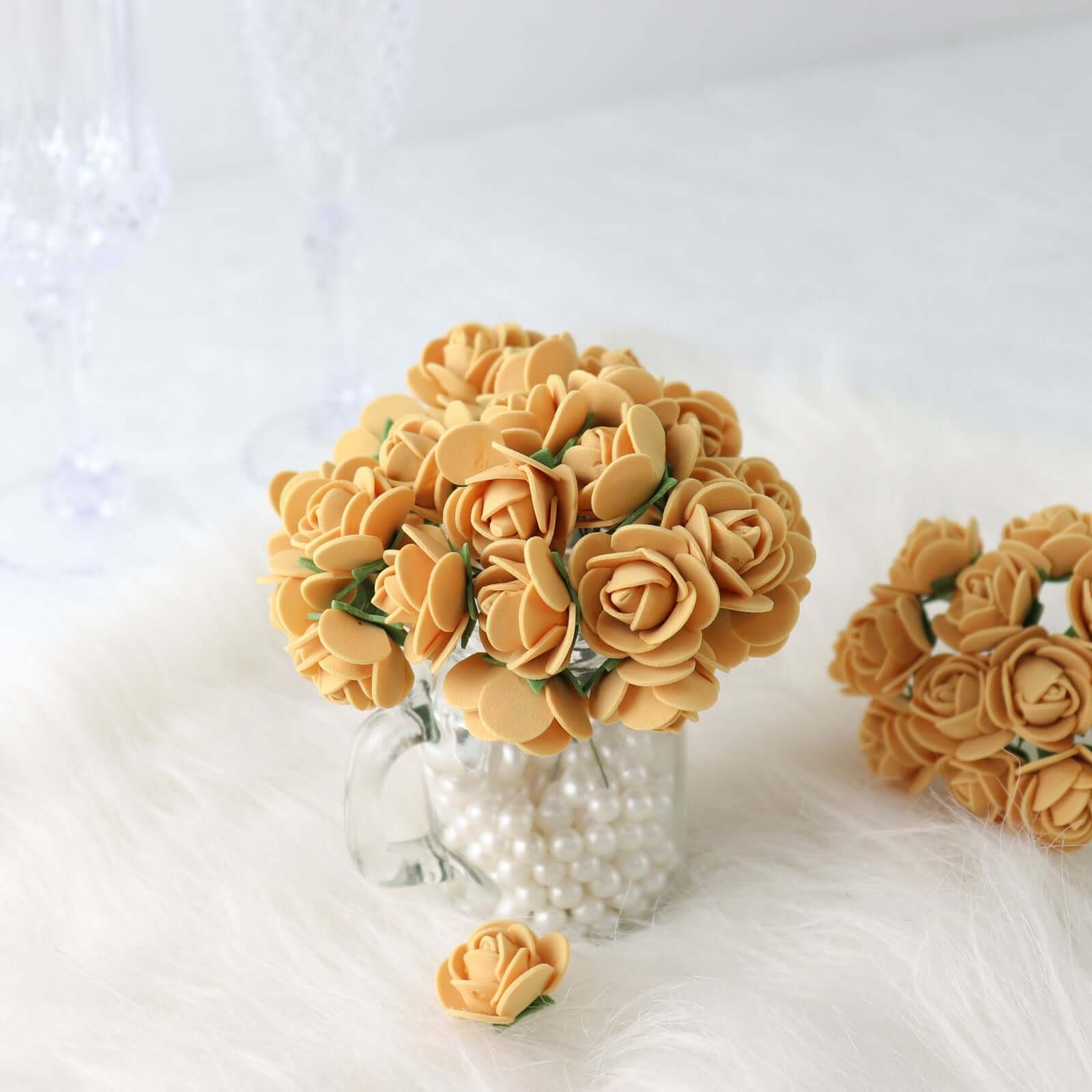 48 Roses 1" Gold Real Touch Artificial DIY Foam Rose Flowers With Stem, Craft Rose Buds - Bell Racket Store