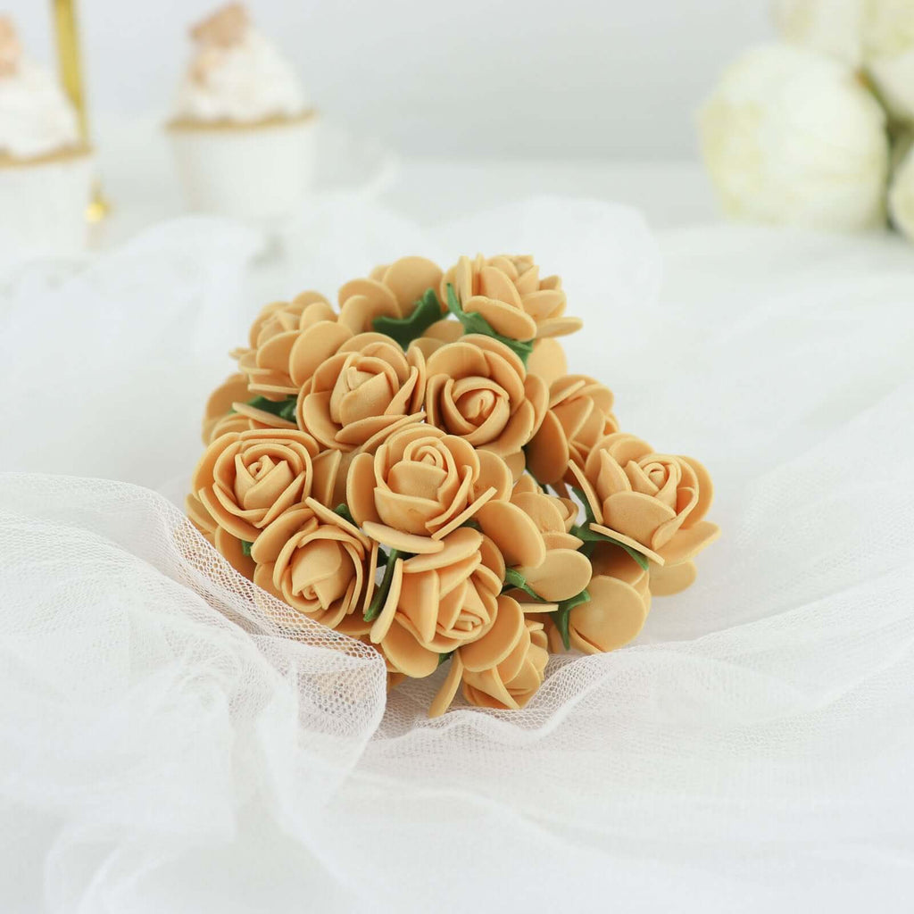 48 Roses 1" Gold Real Touch Artificial DIY Foam Rose Flowers With Stem, Craft Rose Buds - Bell Racket Store