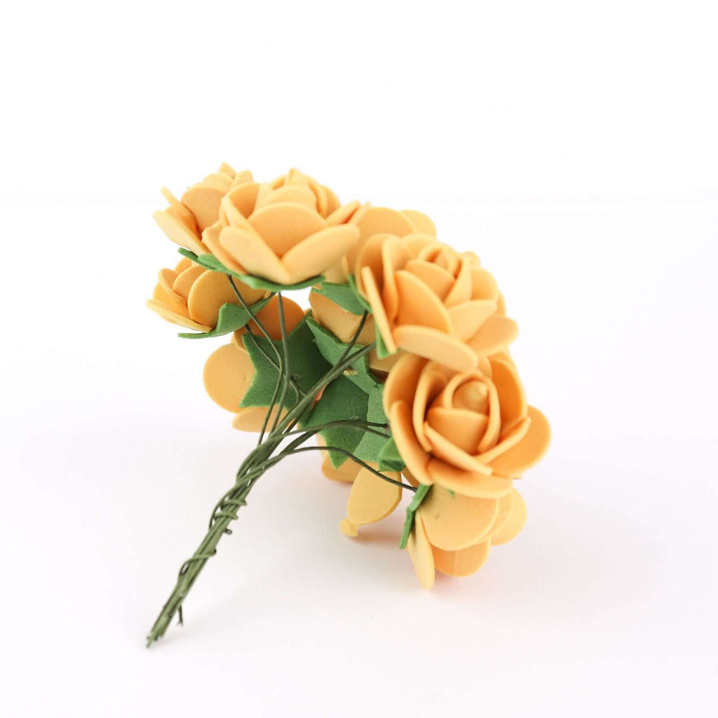48 Roses 1" Gold Real Touch Artificial DIY Foam Rose Flowers With Stem, Craft Rose Buds - Bell Racket Store