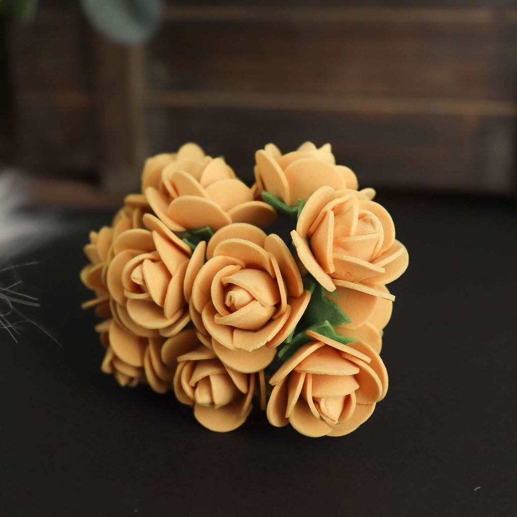 48 Roses 1" Gold Real Touch Artificial DIY Foam Rose Flowers With Stem, Craft Rose Buds - Bell Racket Store