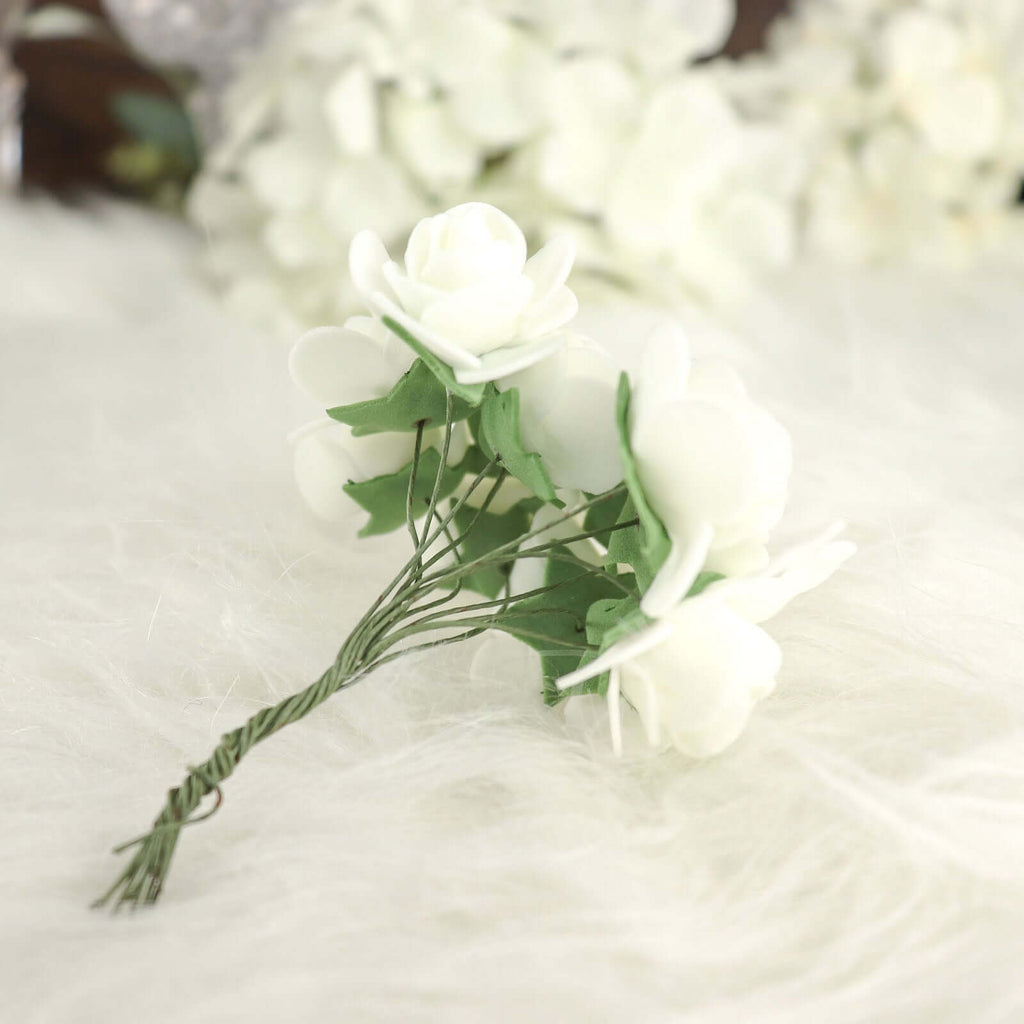 48 Roses 1" Ivory Real Touch Artificial DIY Foam Rose Flowers With Stem, Craft Rose Buds - Bell Racket Store