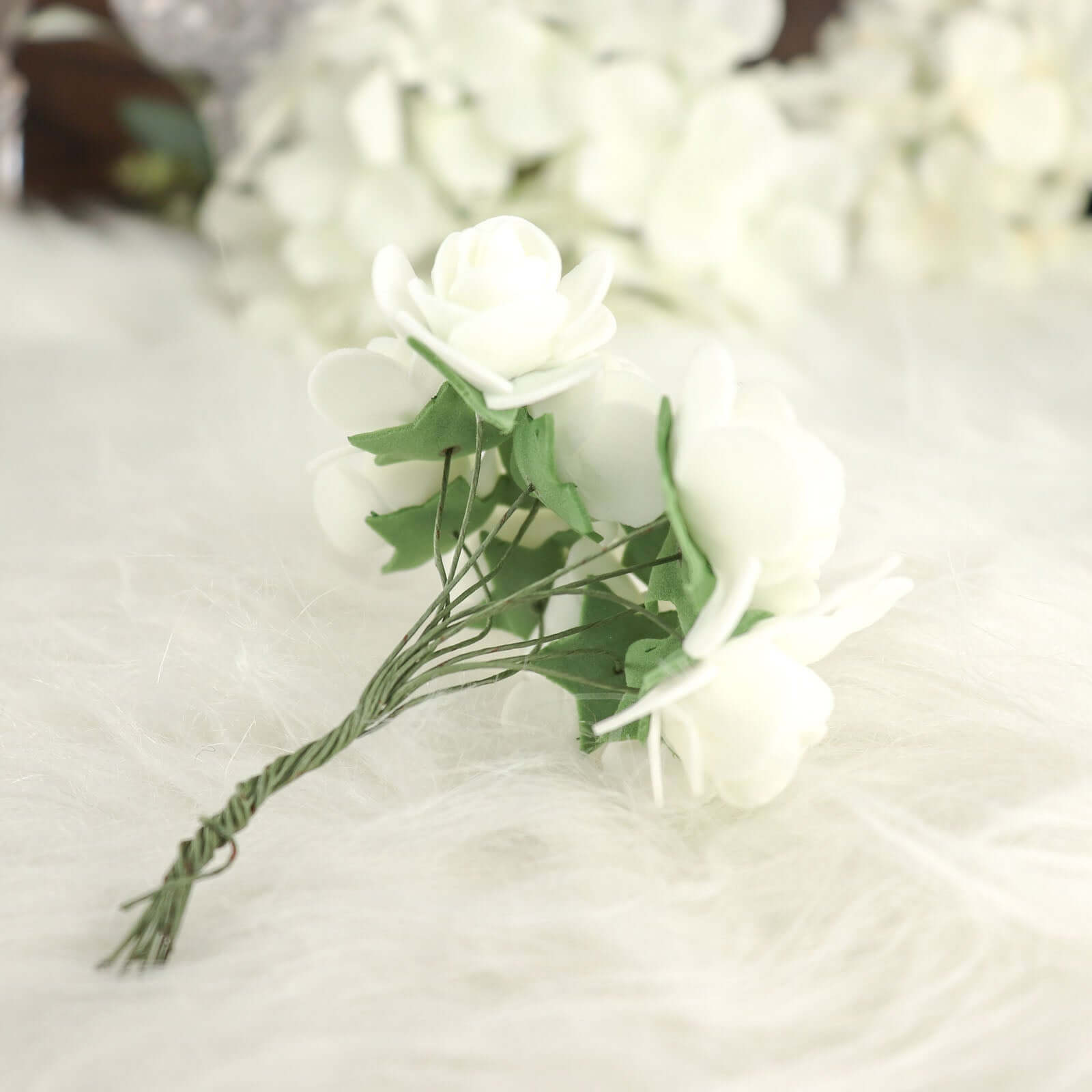 48 Roses 1" Ivory Real Touch Artificial DIY Foam Rose Flowers With Stem, Craft Rose Buds - Bell Racket Store
