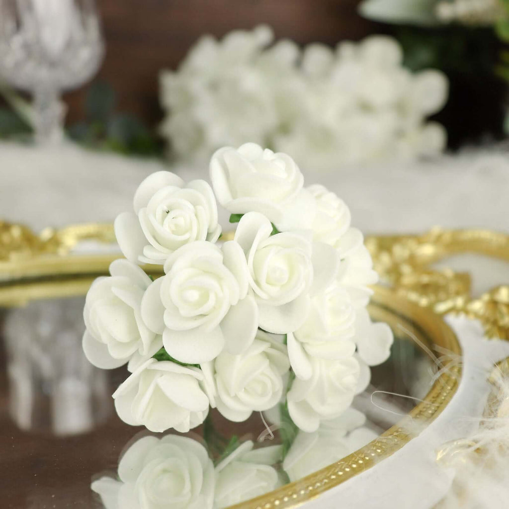 48 Roses 1" Ivory Real Touch Artificial DIY Foam Rose Flowers With Stem, Craft Rose Buds - Bell Racket Store