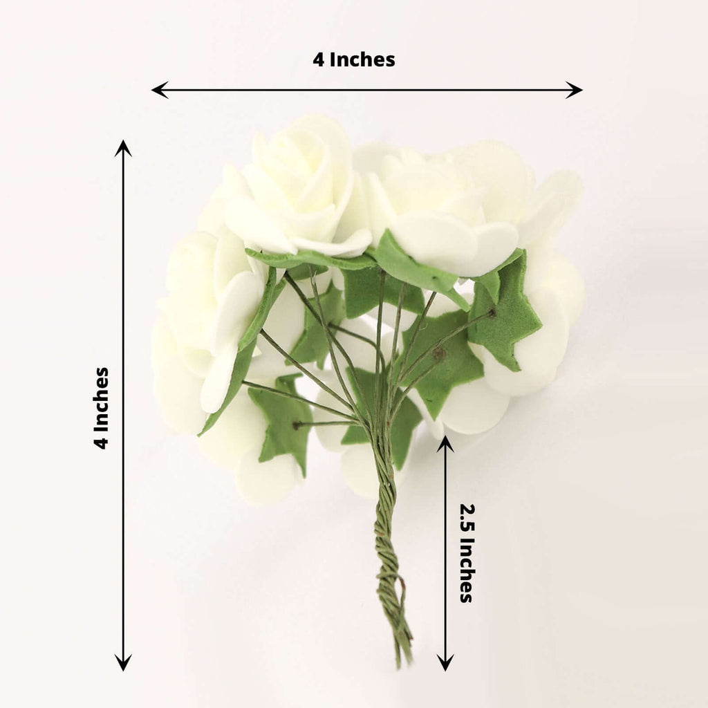 48 Roses 1" Ivory Real Touch Artificial DIY Foam Rose Flowers With Stem, Craft Rose Buds - Bell Racket Store