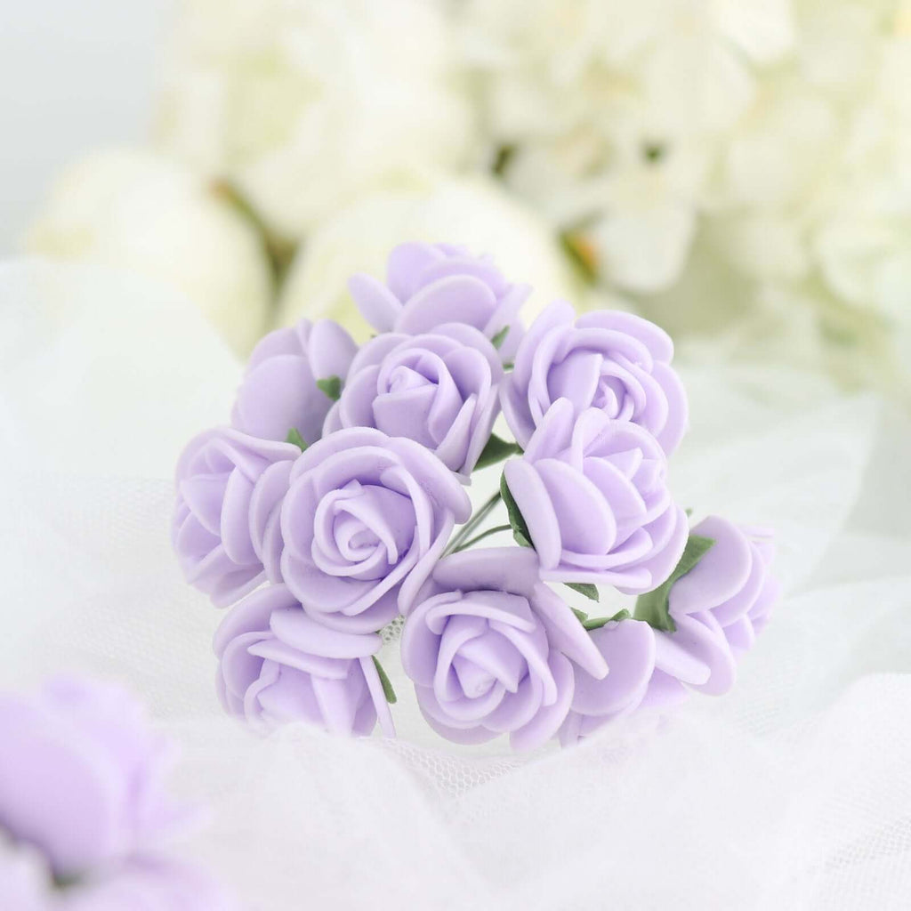 48 Roses 1" Lavender Lilac Real Touch Artificial DIY Foam Rose Flowers With Stem, Craft Rose Buds - Bell Racket Store