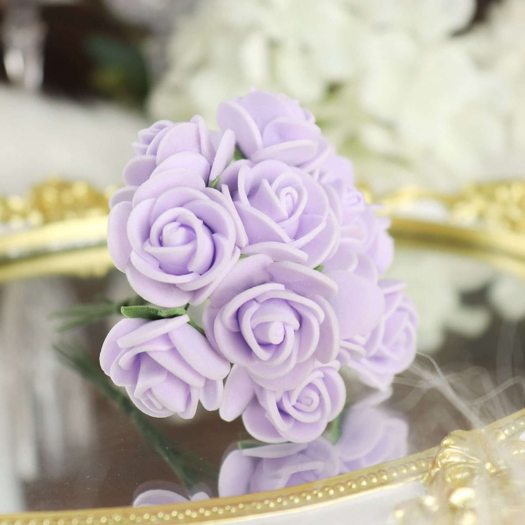 48 Roses 1" Lavender Lilac Real Touch Artificial DIY Foam Rose Flowers With Stem, Craft Rose Buds - Bell Racket Store