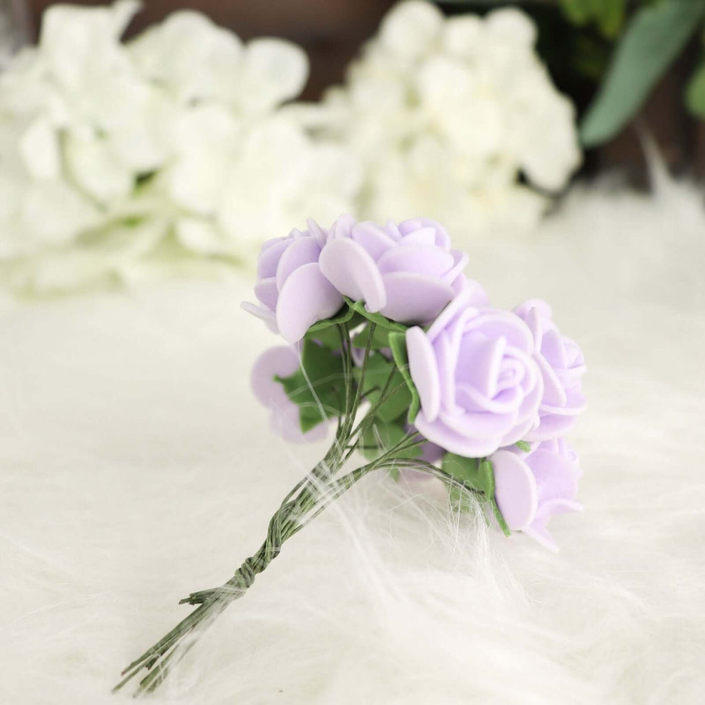 48 Roses 1" Lavender Lilac Real Touch Artificial DIY Foam Rose Flowers With Stem, Craft Rose Buds - Bell Racket Store