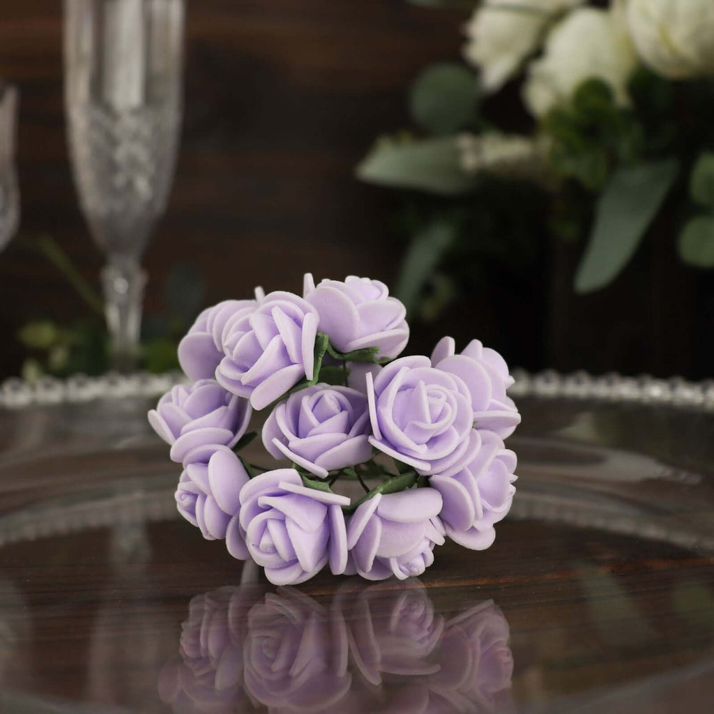 48 Roses 1" Lavender Lilac Real Touch Artificial DIY Foam Rose Flowers With Stem, Craft Rose Buds - Bell Racket Store