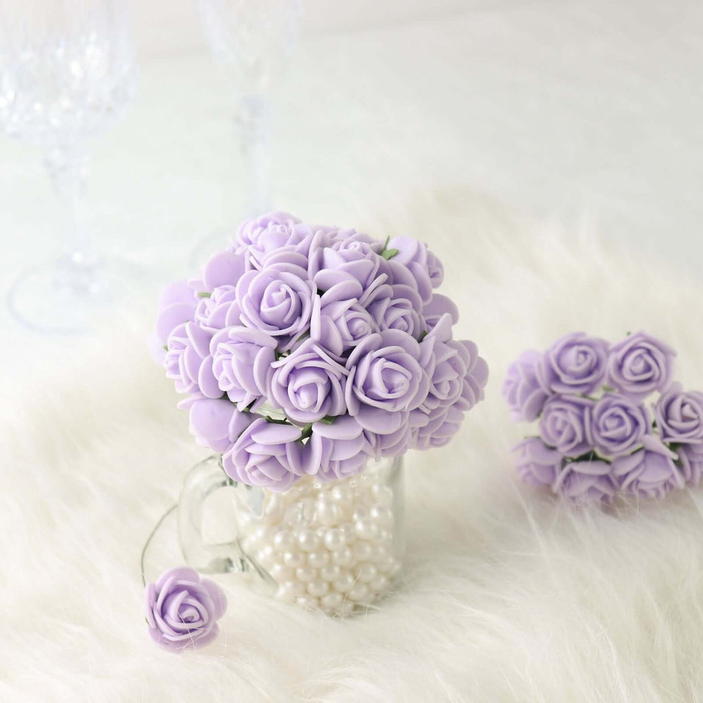 48 Roses 1" Lavender Lilac Real Touch Artificial DIY Foam Rose Flowers With Stem, Craft Rose Buds - Bell Racket Store