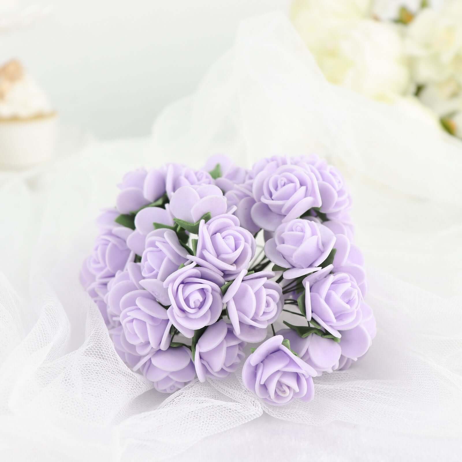 48 Roses 1" Lavender Lilac Real Touch Artificial DIY Foam Rose Flowers With Stem, Craft Rose Buds - Bell Racket Store
