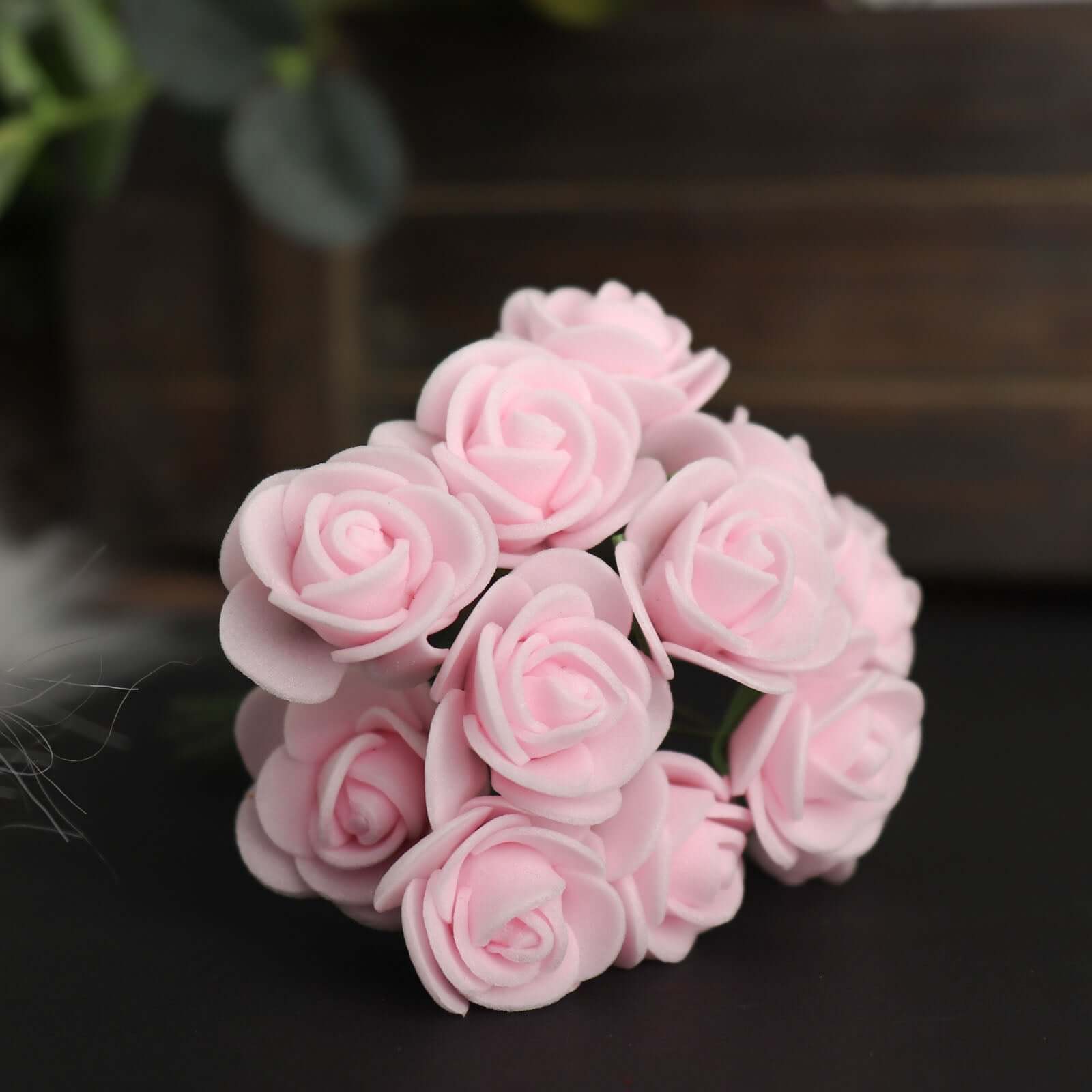48 Roses 1" Pink Real Touch Artificial DIY Foam Rose Flowers With Stem, Craft Rose Buds - Bell Racket Store
