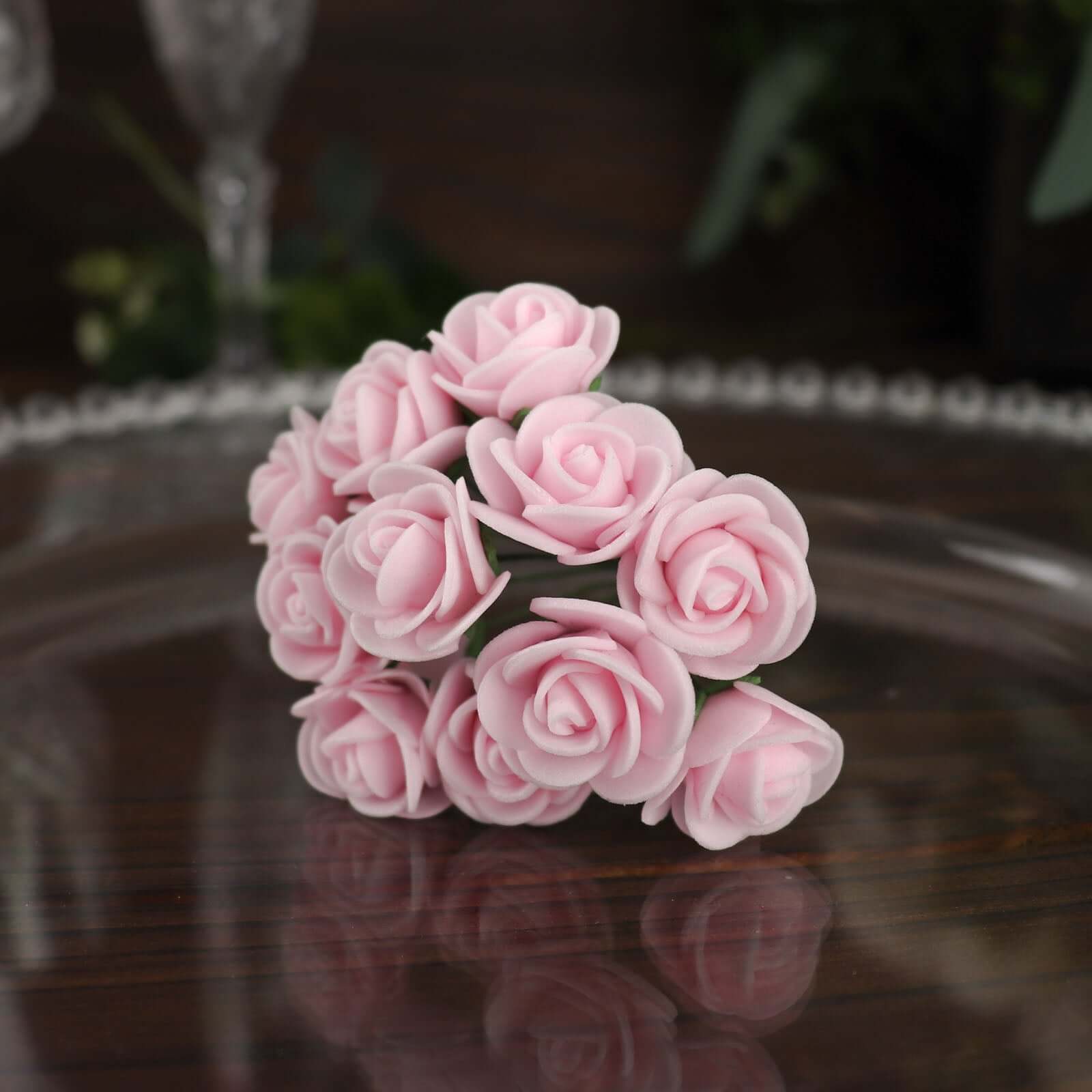 48 Roses 1" Pink Real Touch Artificial DIY Foam Rose Flowers With Stem, Craft Rose Buds - Bell Racket Store