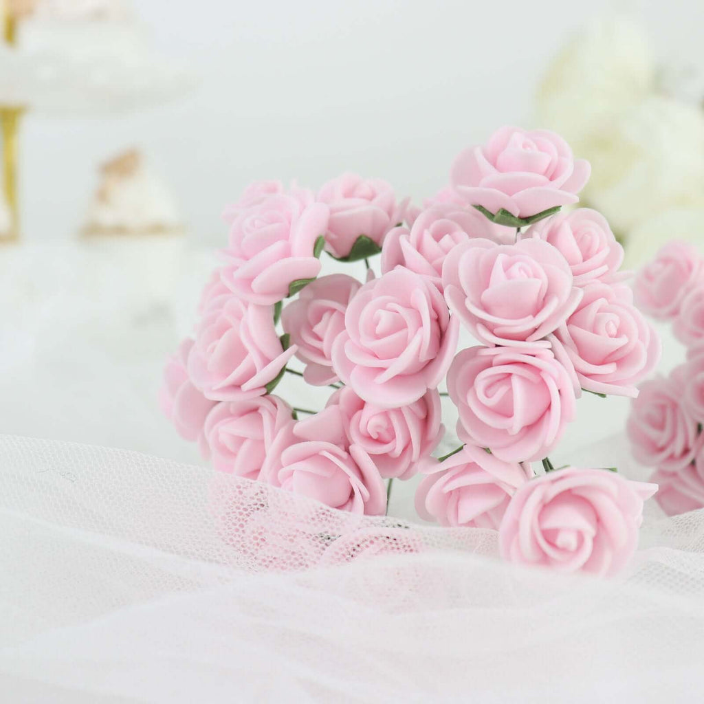 48 Roses 1" Pink Real Touch Artificial DIY Foam Rose Flowers With Stem, Craft Rose Buds - Bell Racket Store