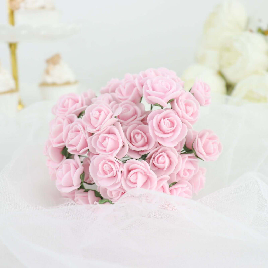 48 Roses 1" Pink Real Touch Artificial DIY Foam Rose Flowers With Stem, Craft Rose Buds - Bell Racket Store