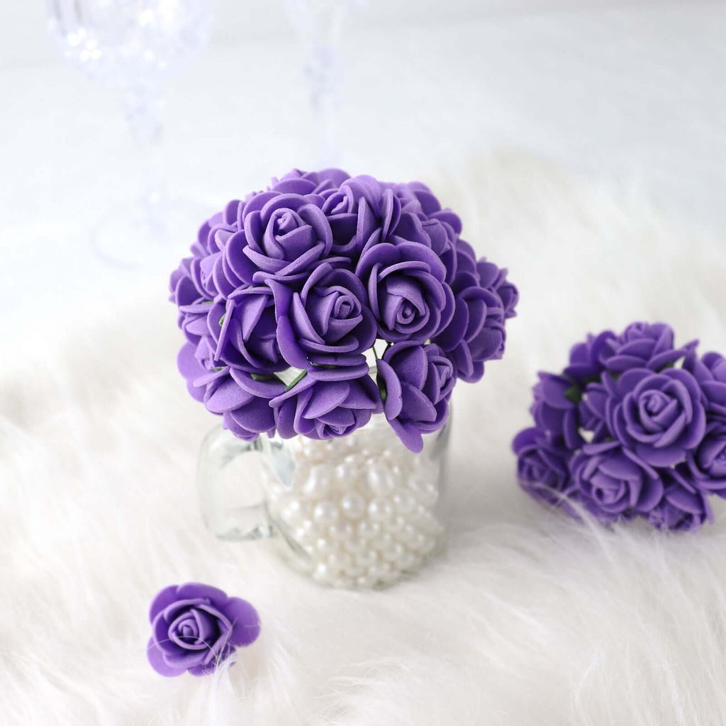 48 Roses 1" Purple Real Touch Artificial DIY Foam Rose Flowers With Stem, Craft Rose Buds - Bell Racket Store