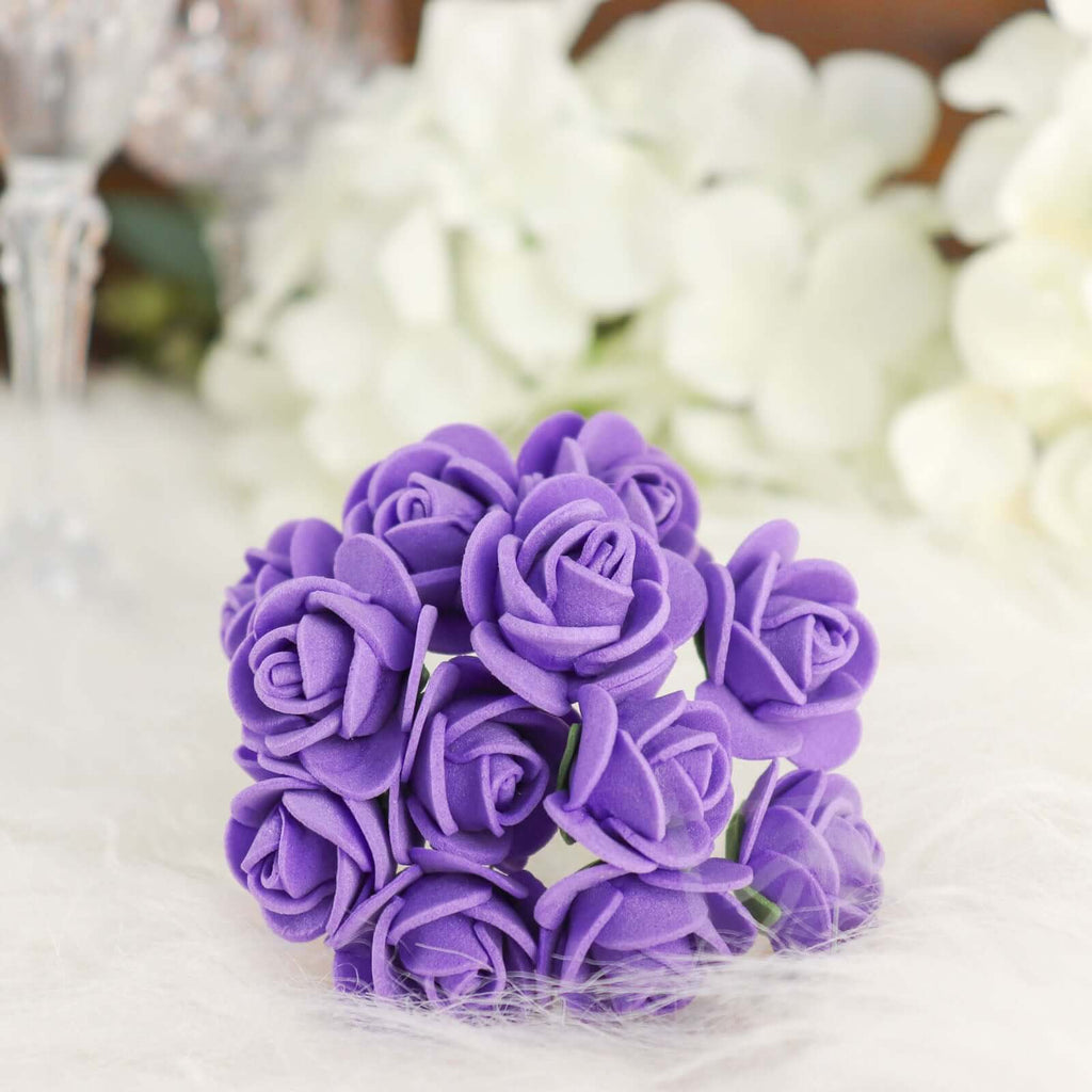48 Roses 1" Purple Real Touch Artificial DIY Foam Rose Flowers With Stem, Craft Rose Buds - Bell Racket Store