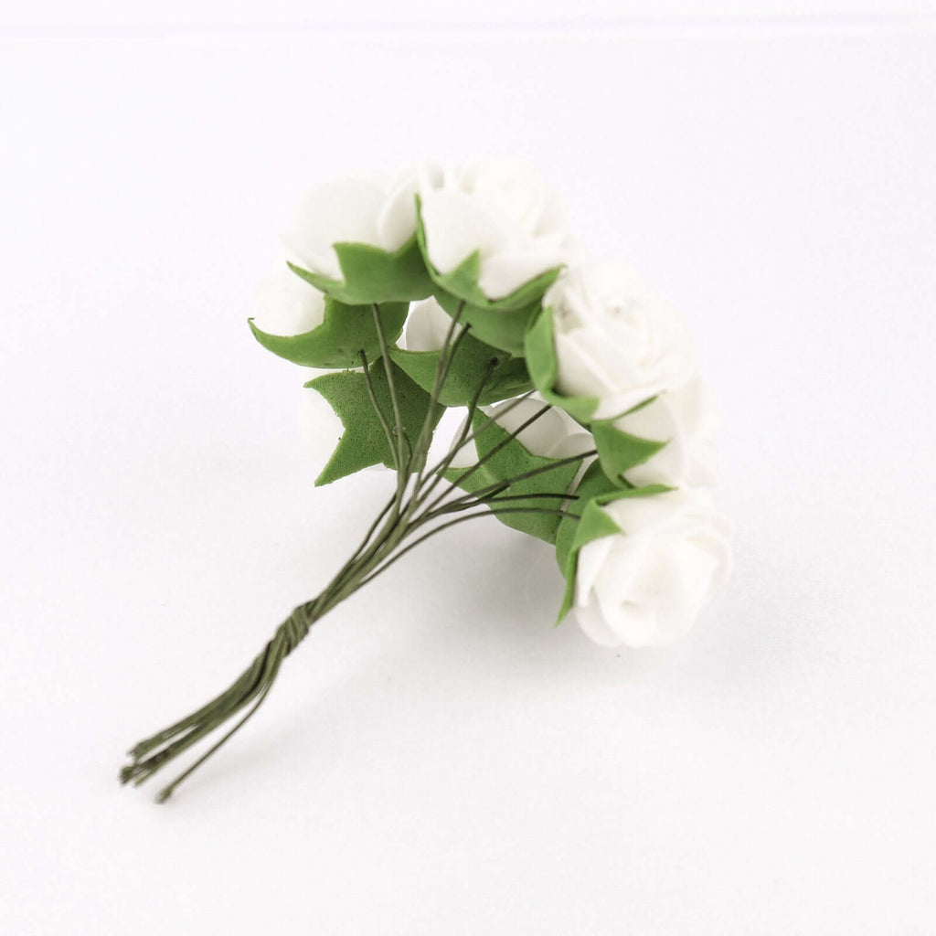 48 Roses 1" White Real Touch Artificial DIY Foam Rose Flowers With Stem, Craft Rose Buds - Bell Racket Store