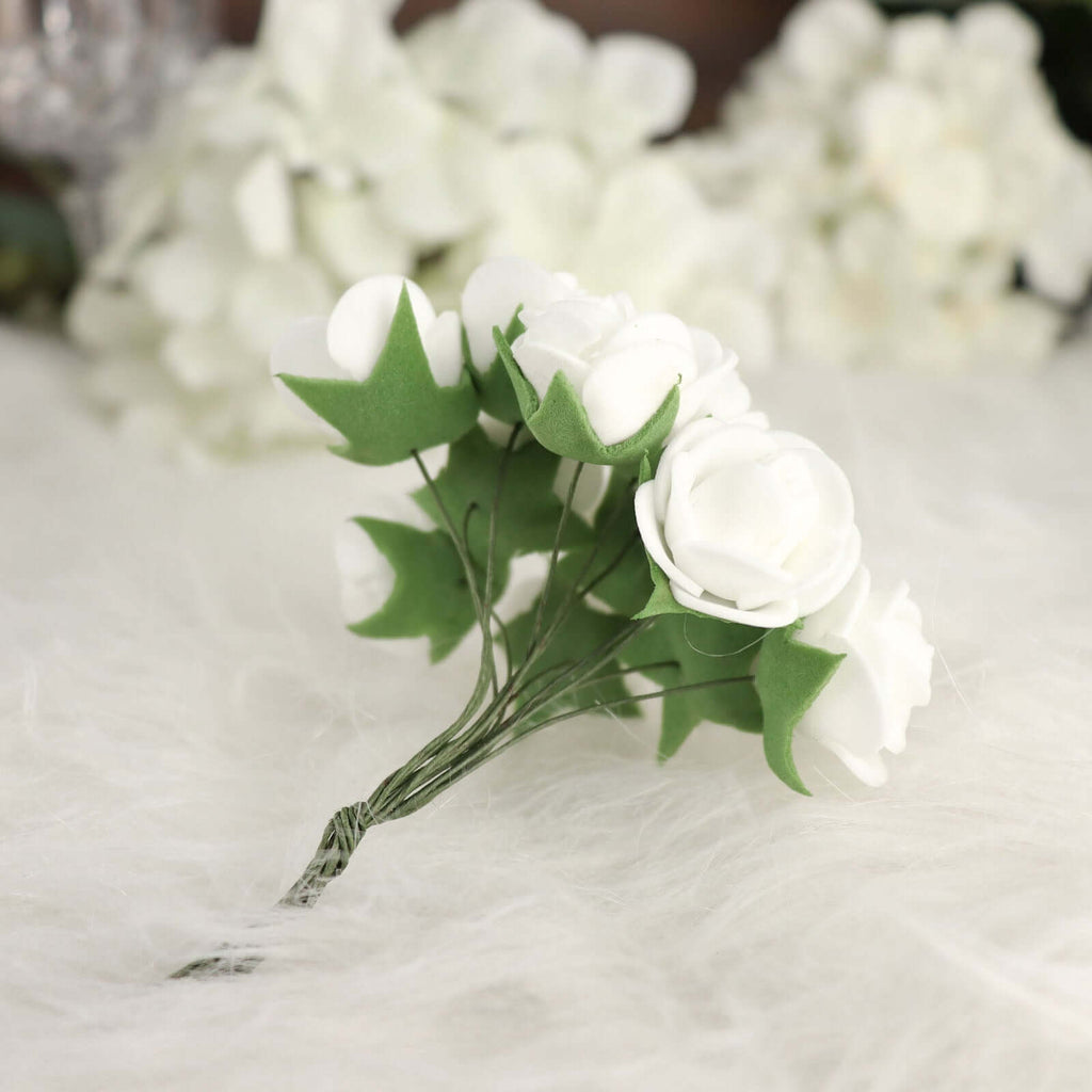 48 Roses 1" White Real Touch Artificial DIY Foam Rose Flowers With Stem, Craft Rose Buds - Bell Racket Store