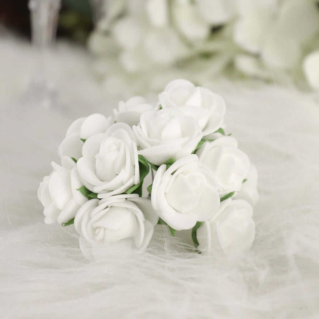 48 Roses 1" White Real Touch Artificial DIY Foam Rose Flowers With Stem, Craft Rose Buds - Bell Racket Store