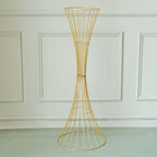 48" Tall Gold Metal Wire Hourglass Flower Frame Stand, Open Frame Reversible Trumpet Centerpiece Stand - Bell Racket Store