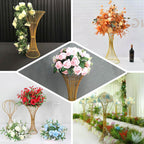 48" Tall Gold Metal Wire Hourglass Flower Frame Stand, Open Frame Reversible Trumpet Centerpiece Stand - Bell Racket Store