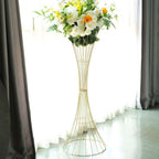 48" Tall Gold Metal Wire Hourglass Flower Frame Stand, Open Frame Reversible Trumpet Centerpiece Stand - Bell Racket Store