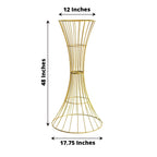 48" Tall Gold Metal Wire Hourglass Flower Frame Stand, Open Frame Reversible Trumpet Centerpiece Stand - Bell Racket Store