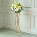 48" Tall Gold Metal Wire Hourglass Flower Frame Stand, Open Frame Reversible Trumpet Centerpiece Stand - Bell Racket Store