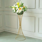 48" Tall Gold Metal Wire Hourglass Flower Frame Stand, Open Frame Reversible Trumpet Centerpiece Stand - Bell Racket Store