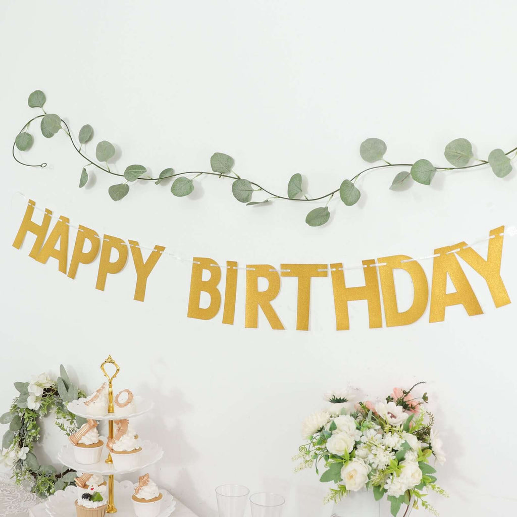 4ft Gold Glittered Happy Birthday Paper Hanging Garland Banner Party Decor - Bell Racket Store