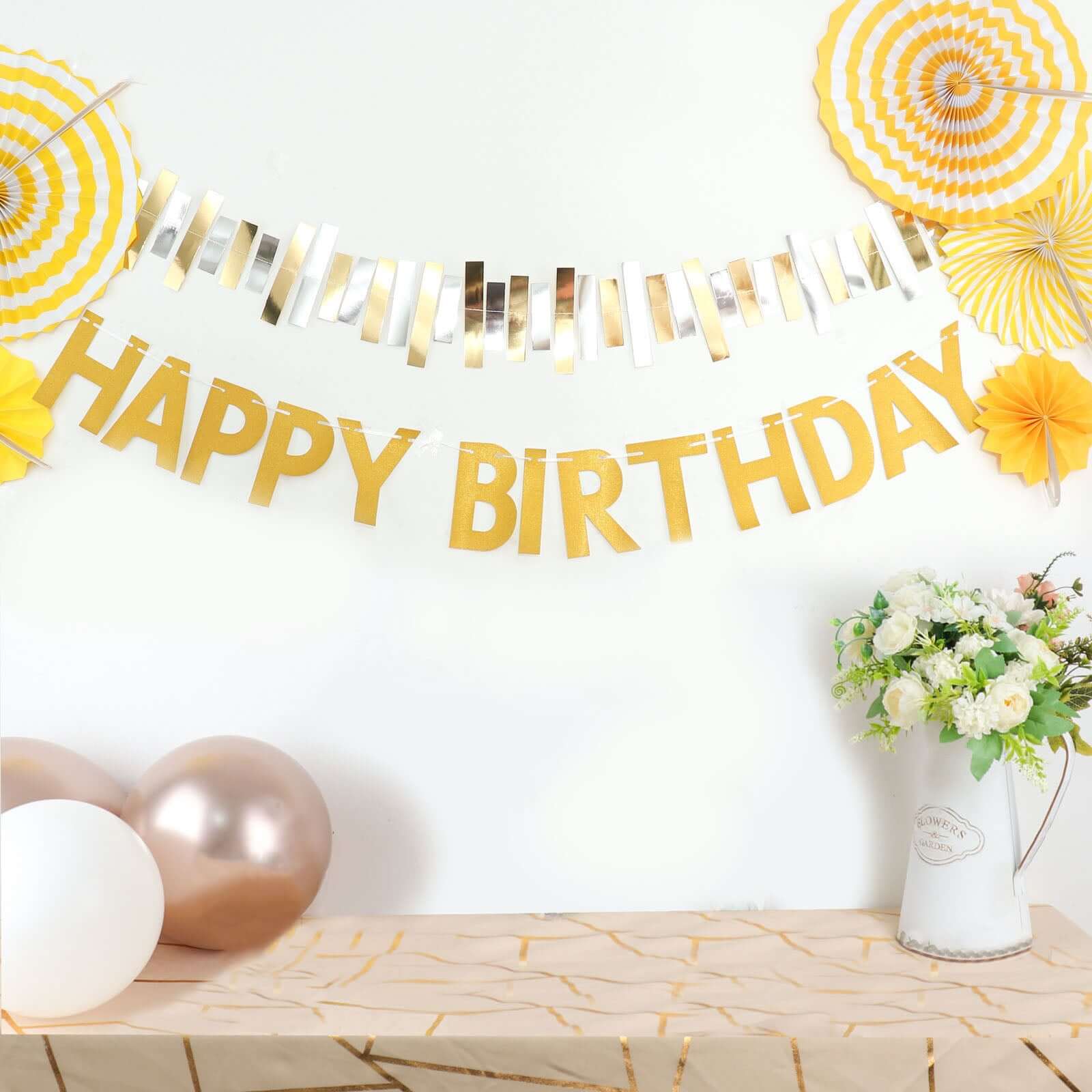 4ft Gold Glittered Happy Birthday Paper Hanging Garland Banner Party Decor - Bell Racket Store