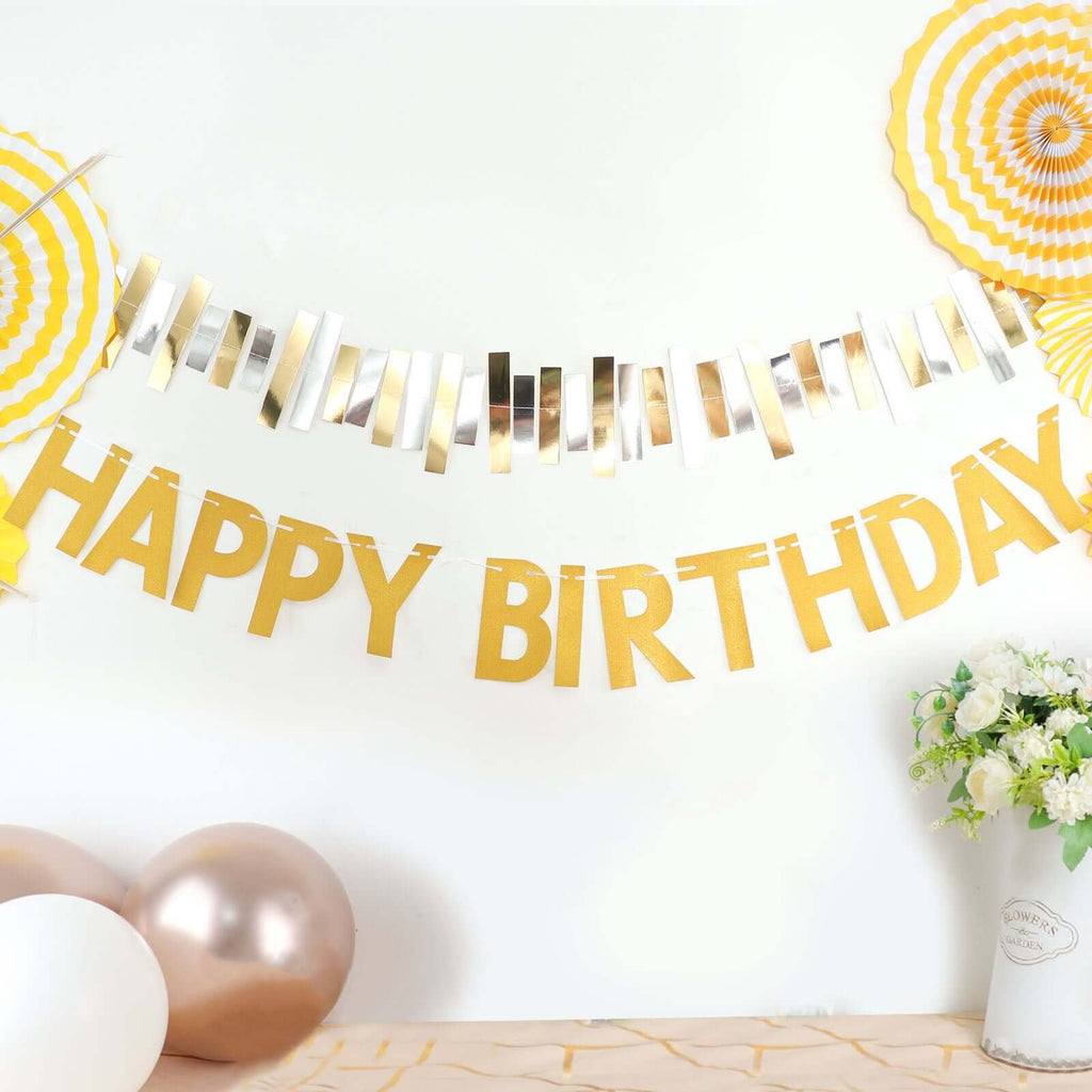 4ft Gold Glittered Happy Birthday Paper Hanging Garland Banner Party Decor - Bell Racket Store