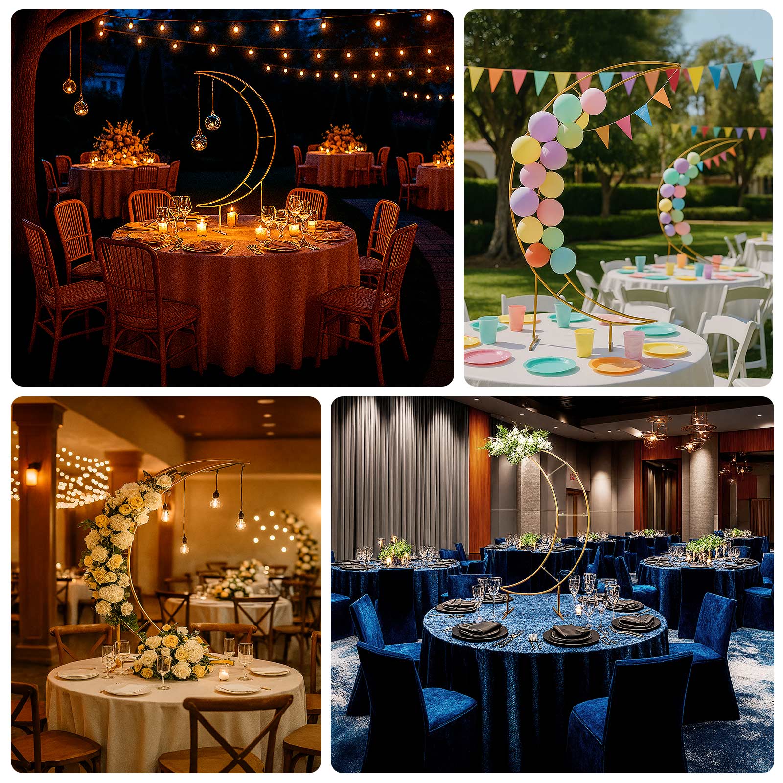 4ft Gold Metal Half Crescent Moon Wedding Arbor Frame, Table Top Centerpiece Curved Design Arch Flower Balloon Stand - Bell Racket Store