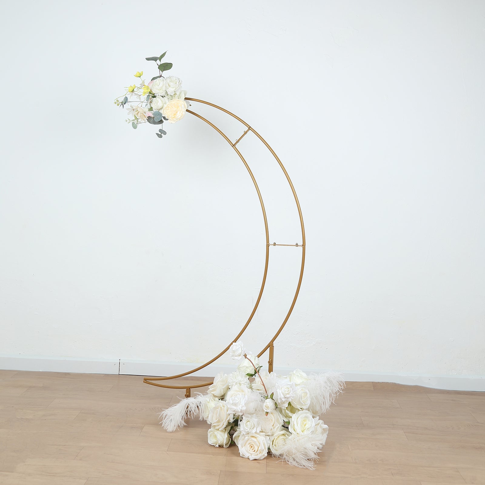 4ft Gold Metal Half Crescent Moon Wedding Arbor Frame, Table Top Centerpiece Curved Design Arch Flower Balloon Stand - Bell Racket Store