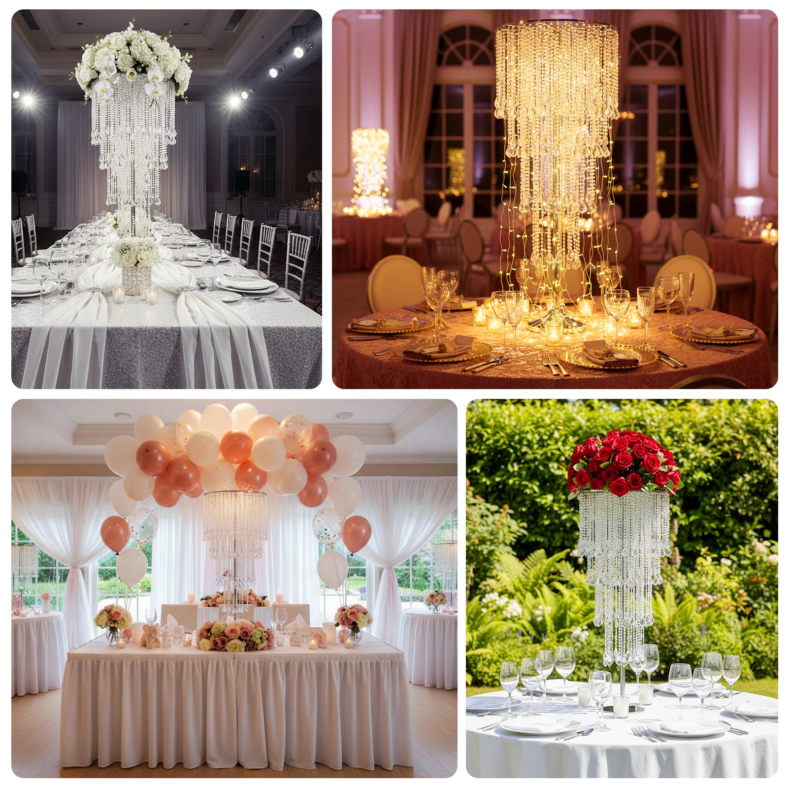 4ft Table Centerpiece in Crystal Beaded Waterfall Chandelier Style â€“ Cascading Metal Floral Stand for Weddings & Luxury Event DÃ©cor - Bell Racket Store