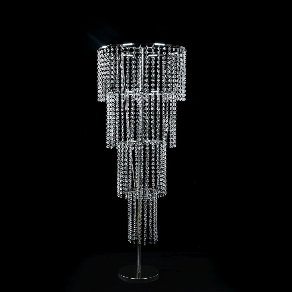 4ft Tall Event Centerpiece in Acrylic Clear Beaded Chandelier for Elegant Wedding & Party Table Decor, 4 - Tier Round Metal Floral Stand - Bell Racket Store