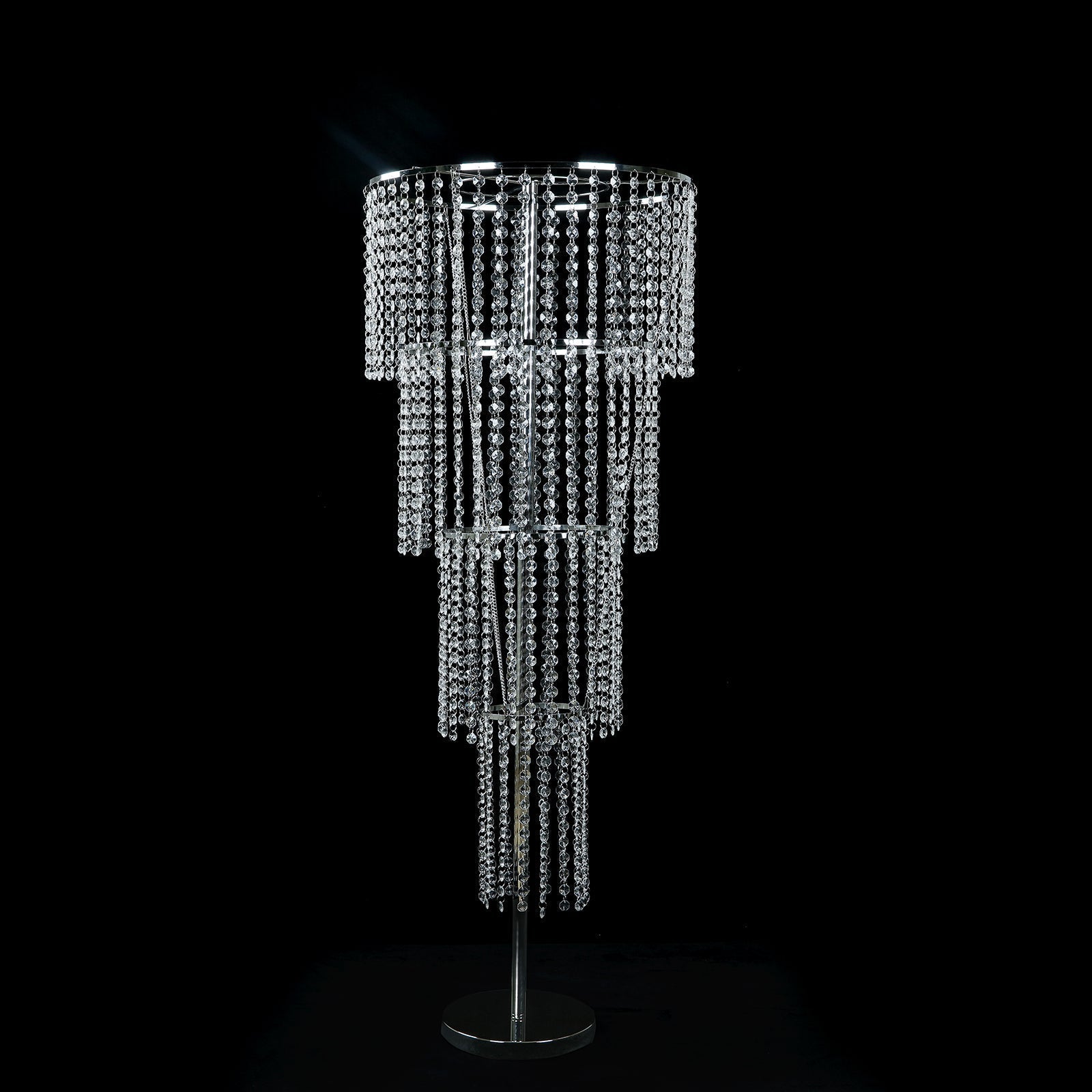 4ft Tall Event Centerpiece in Acrylic Clear Beaded Chandelier for Elegant Wedding & Party Table Decor, 4 - Tier Round Metal Floral Stand - Bell Racket Store