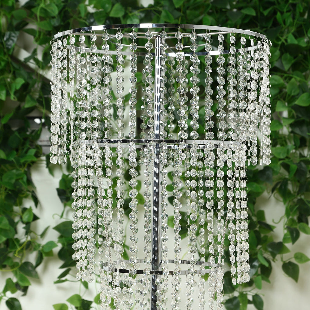 4ft Tall Event Centerpiece in Acrylic Clear Beaded Chandelier for Elegant Wedding & Party Table Decor, 4 - Tier Round Metal Floral Stand - Bell Racket Store