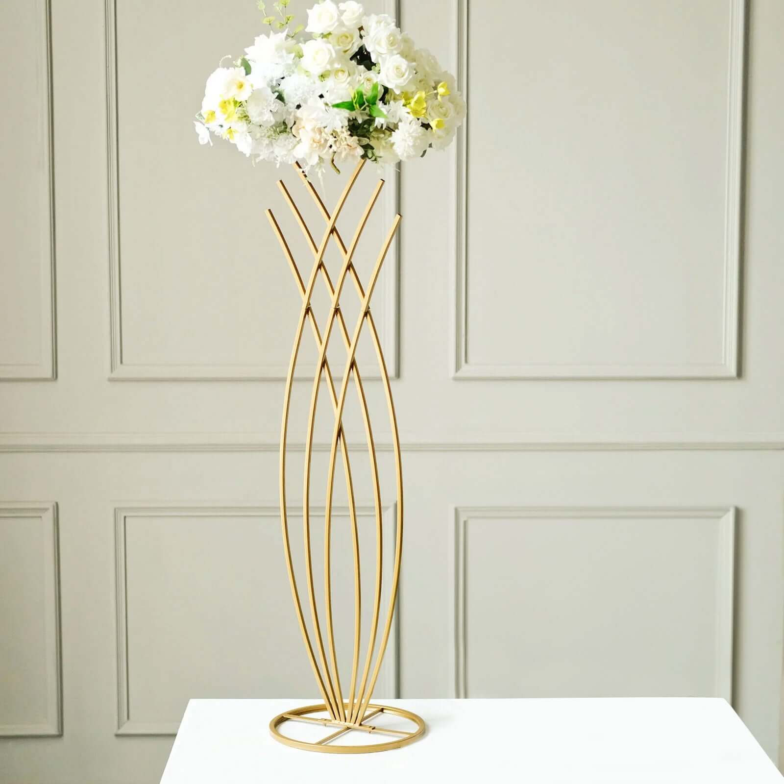 4ft Tall Gold Metal Wired Mermaid Tail Flower Frame Stand, Floral Display Wedding Centerpiece - Bell Racket Store