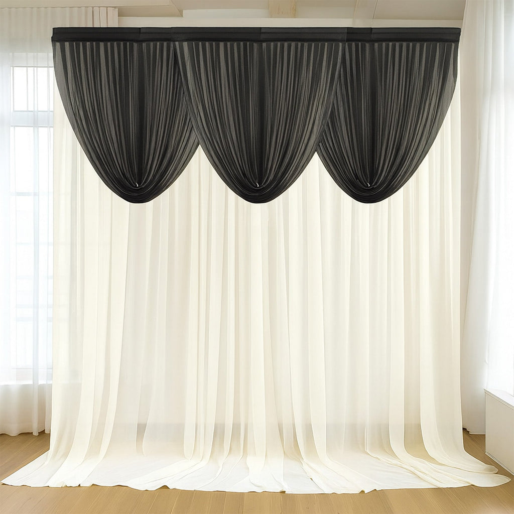 4ft x 4ft Sheer Chiffon Backdrop Valance Drapes â€“ Black Curved Swag Topper Panel - Bell Racket Store