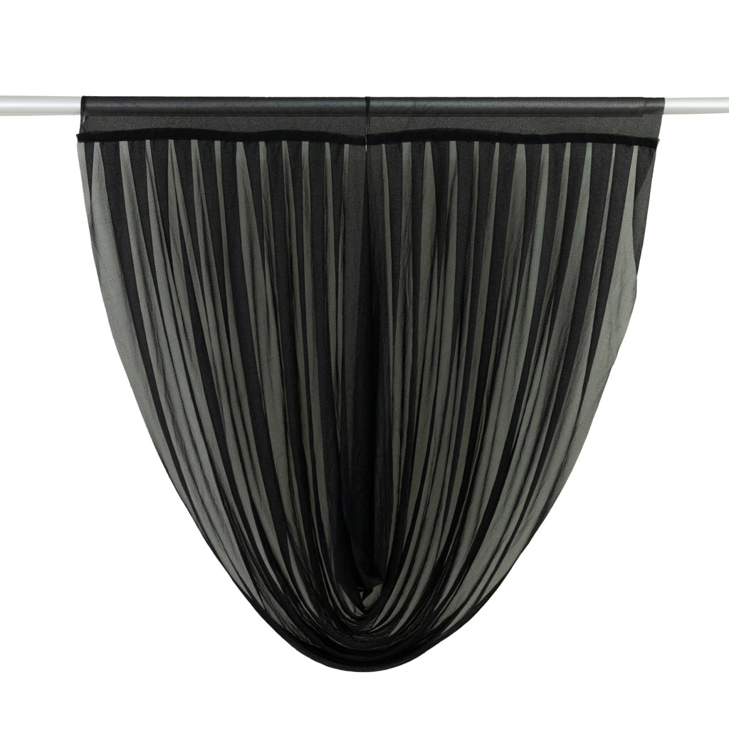4ft x 4ft Sheer Chiffon Backdrop Valance Drapes â€“ Black Curved Swag Topper Panel - Bell Racket Store