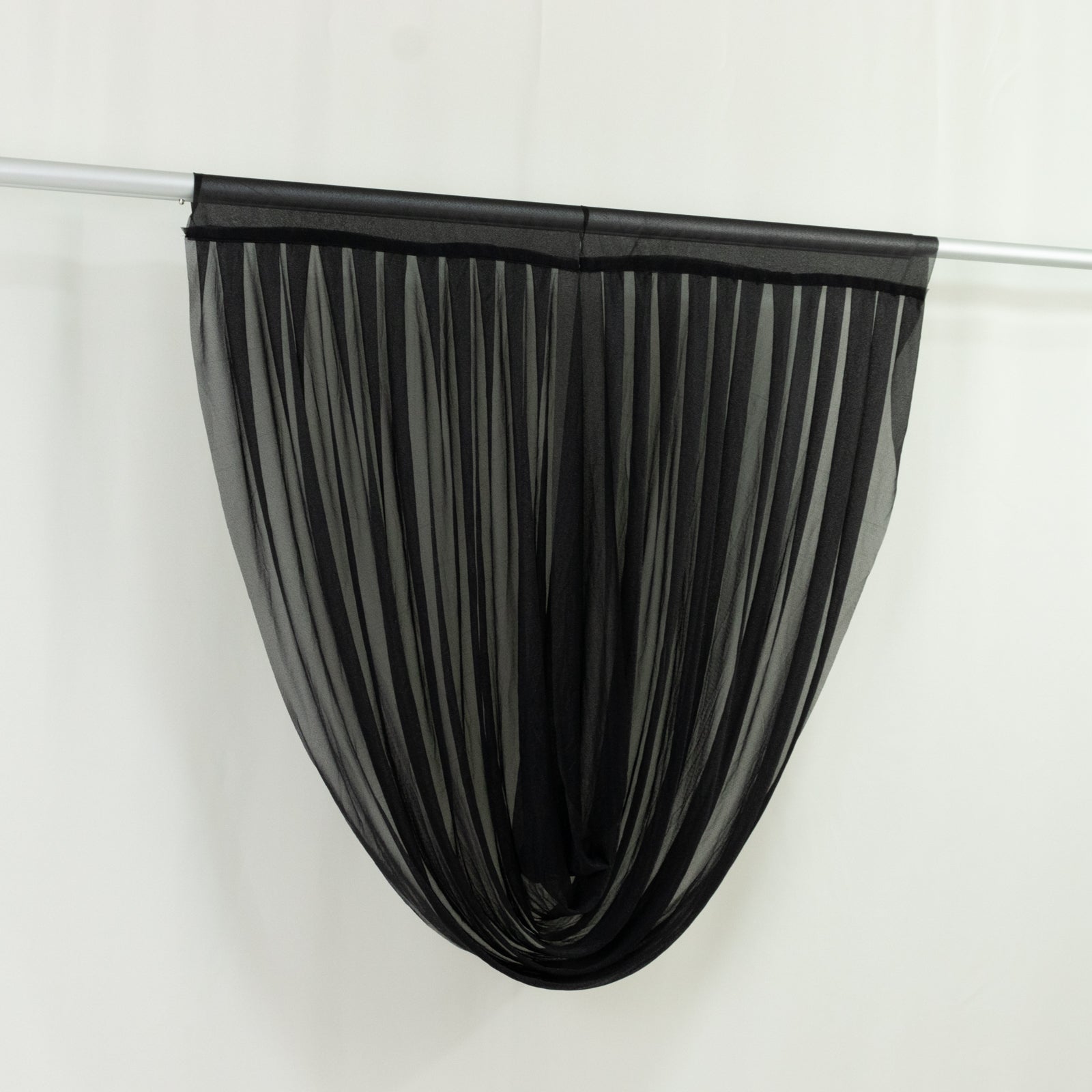 4ft x 4ft Sheer Chiffon Backdrop Valance Drapes â€“ Black Curved Swag Topper Panel - Bell Racket Store