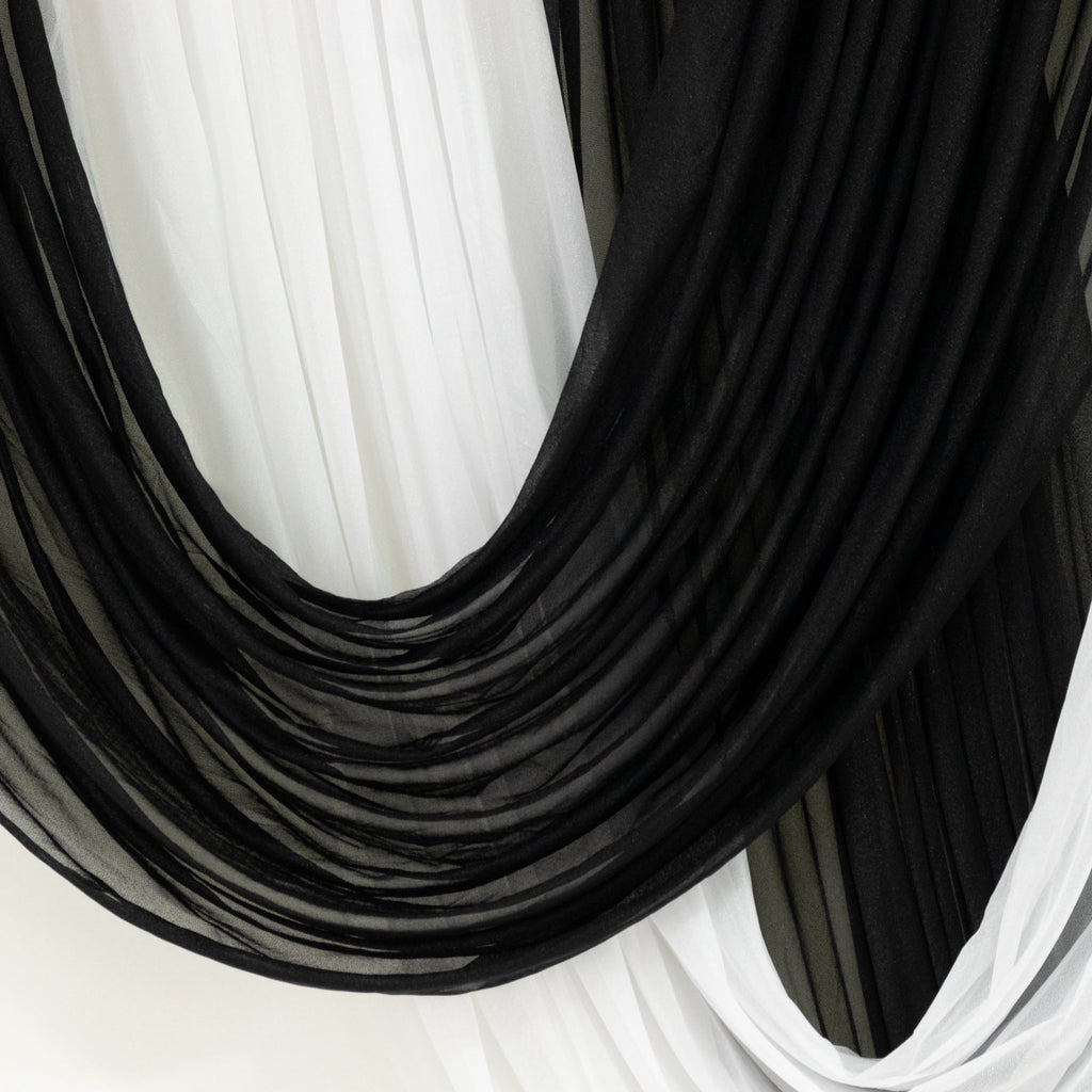 4ft x 4ft Sheer Chiffon Backdrop Valance Drapes â€“ Black Curved Swag Topper Panel - Bell Racket Store