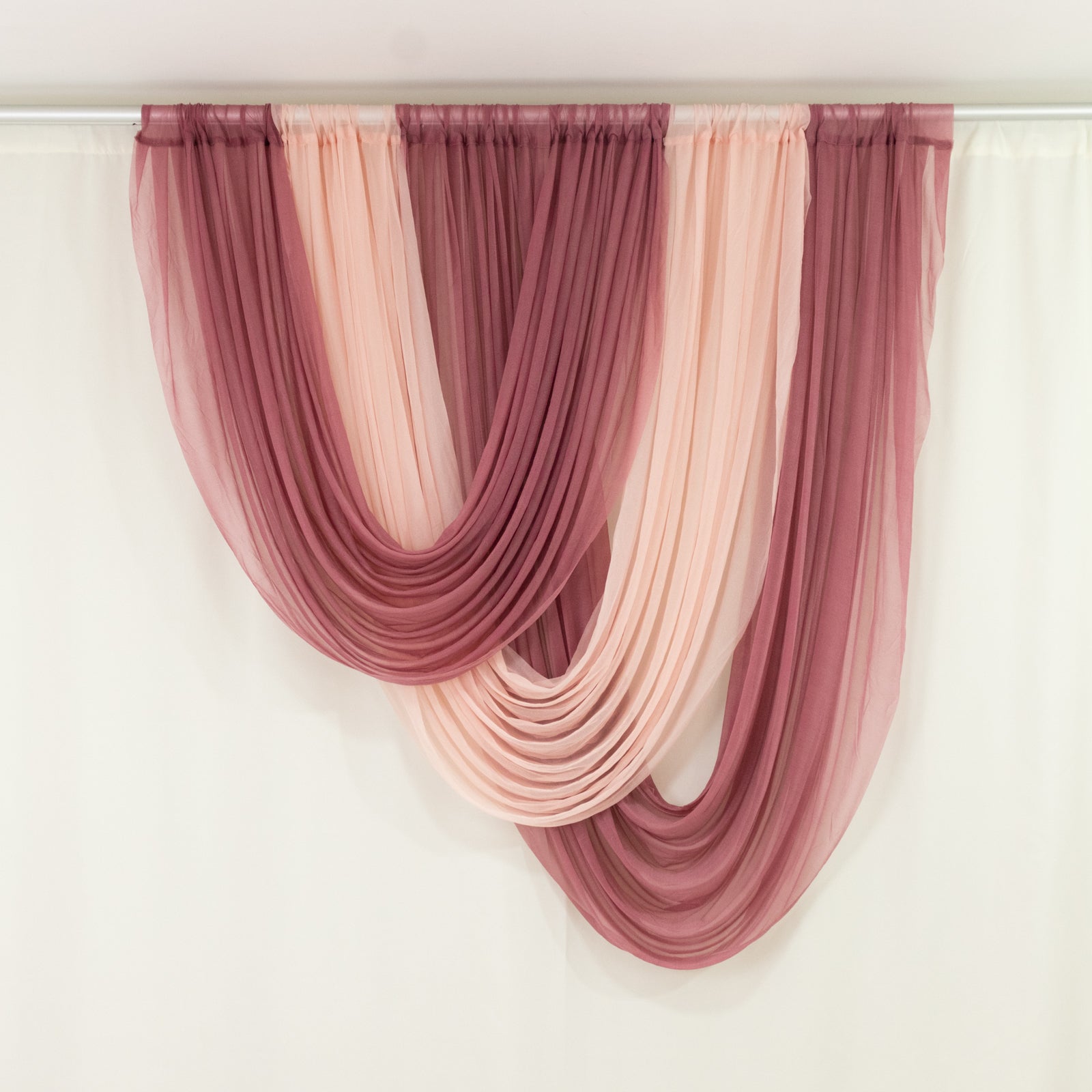 4ft x 4ft Sheer Chiffon Backdrop Valance Drapes â€“ Blush Curved Swag Topper Panel - Bell Racket Store