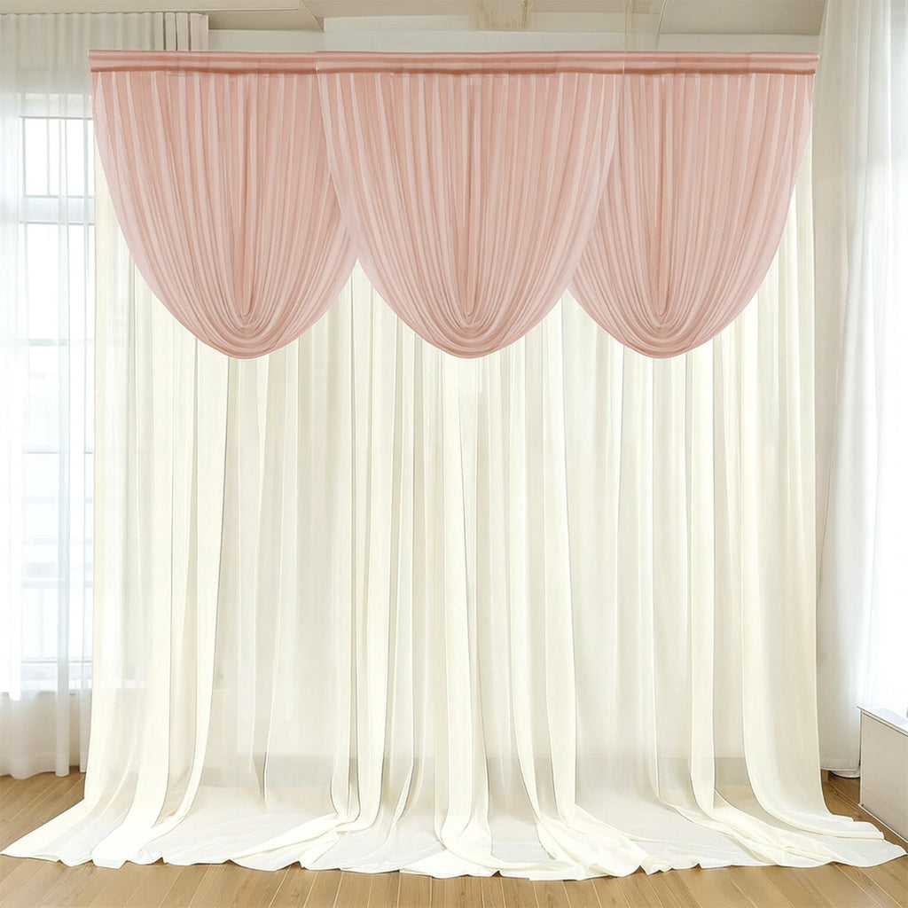 4ft x 4ft Sheer Chiffon Backdrop Valance Drapes â€“ Blush Curved Swag Topper Panel - Bell Racket Store