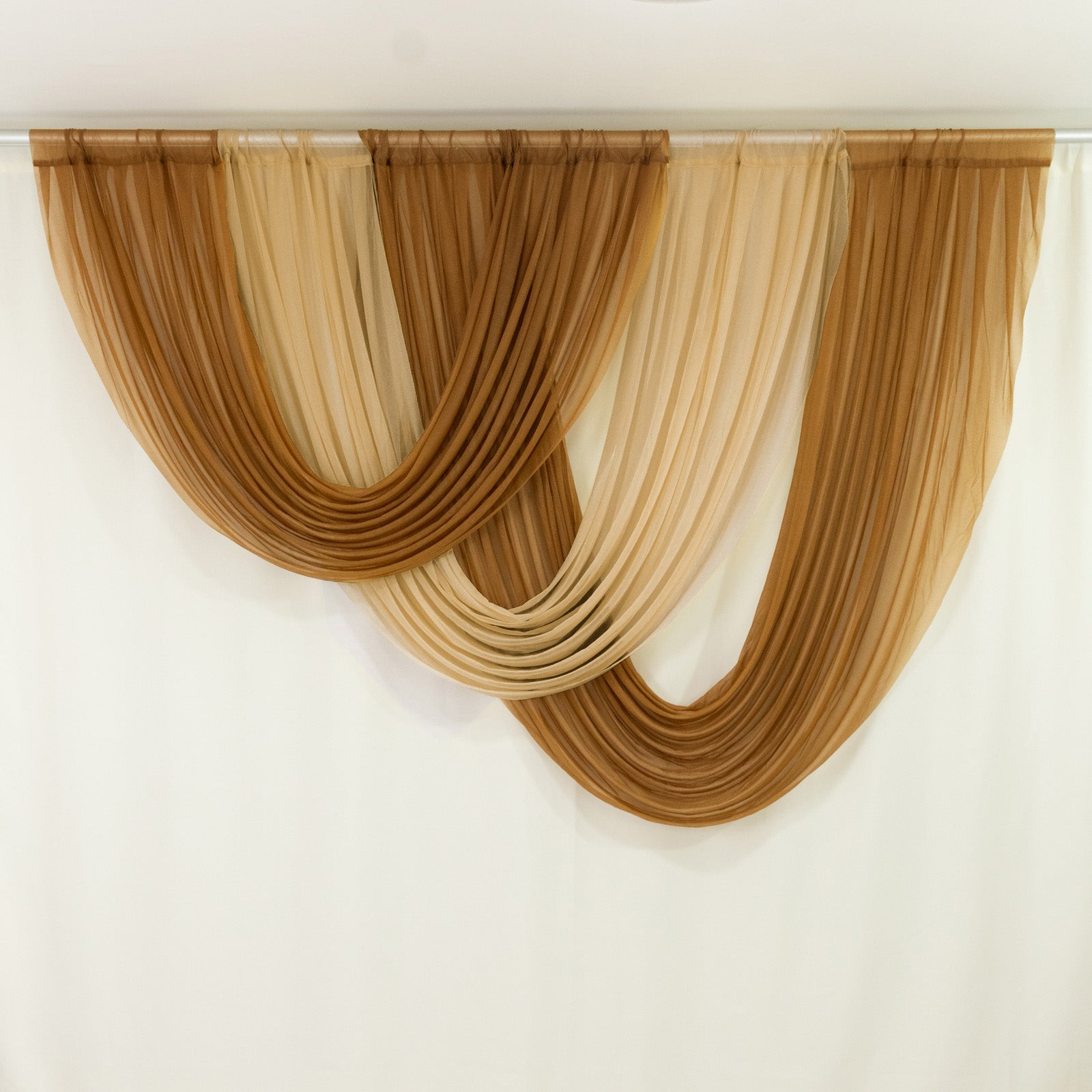 4ft x 4ft Sheer Chiffon Backdrop Valance Drapes â€“ Champagne Curved Swag Topper Panel - Bell Racket Store